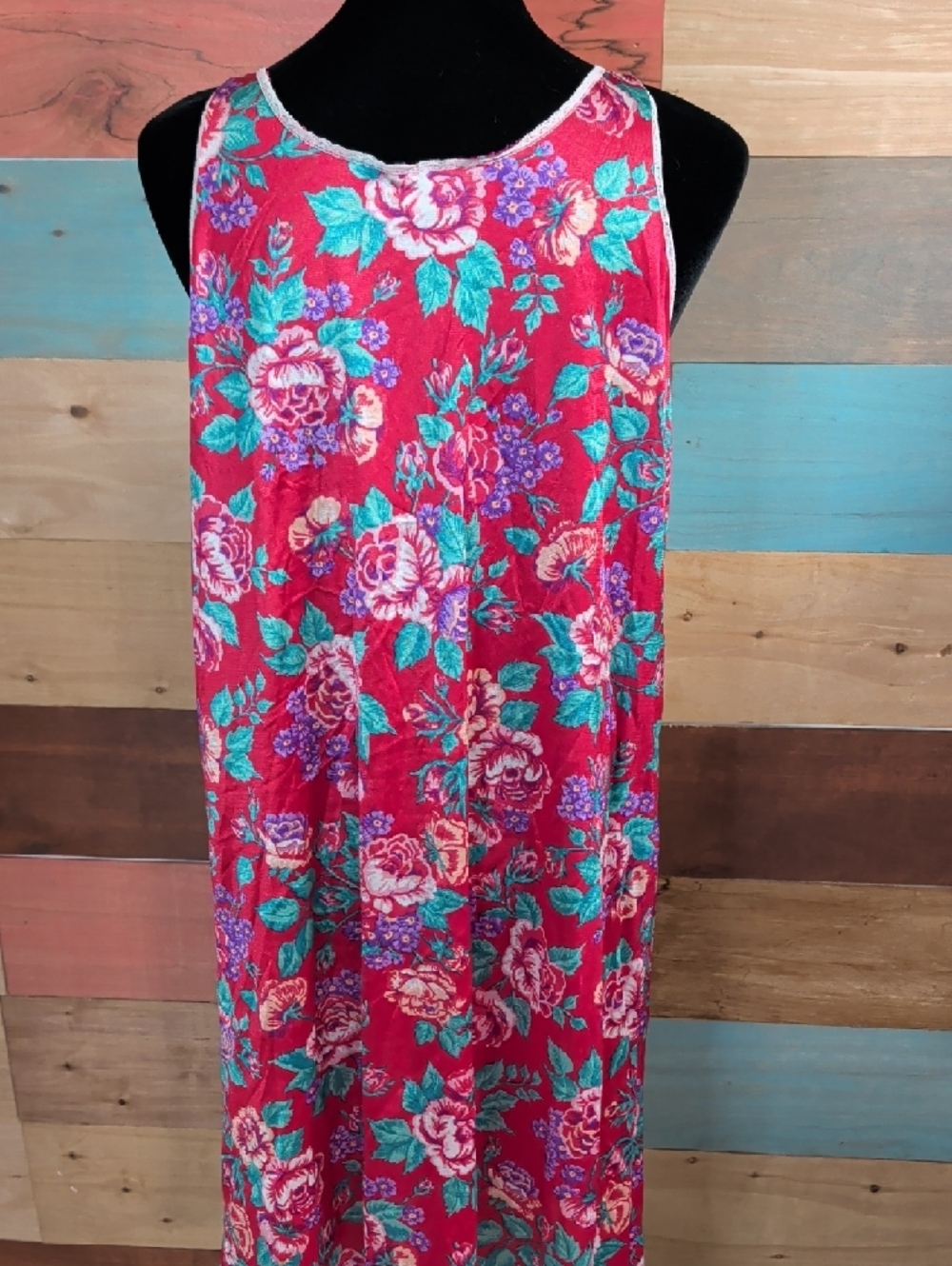 vassarette Fuchsia Floral Lace-Trim Chemise - Picture 3 of 3